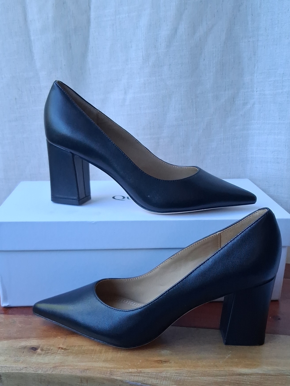 Quince Italian Leather 65mm Block Heel Pump Black 5.5